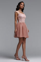 Guga Resort Cinched Short Sleeve Lace Tulle Mini Dress
