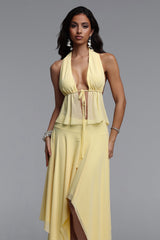 Kyra Resort Flowy Irregular Hem Woven Top and Skirt Two Piece Set