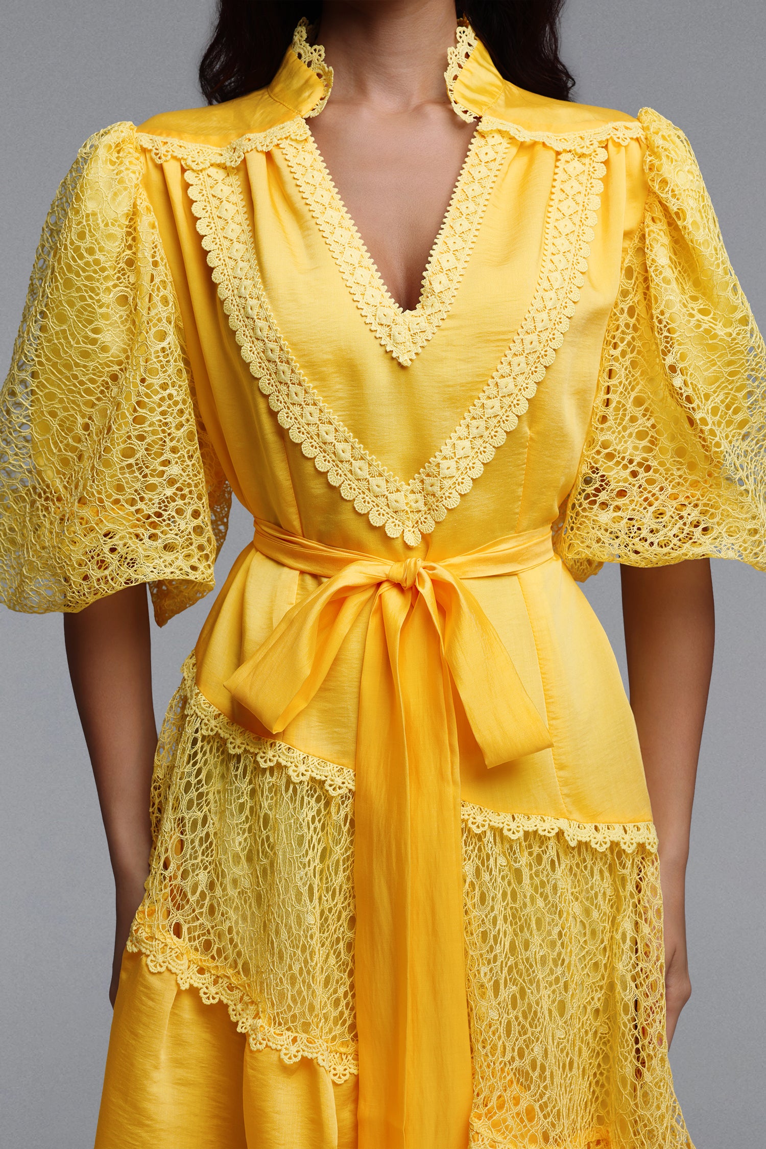 Kila Resort Flowy V Neck Puff Sleeve Woven Mini Dress