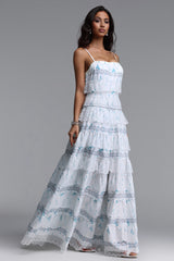 Priscilla Resort Flowy Sleeveless Ruffle Floral Print Woven Maxi Dress