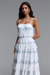 Priscilla Resort Flowy Sleeveless Ruffle Floral Print Woven Maxi Dress