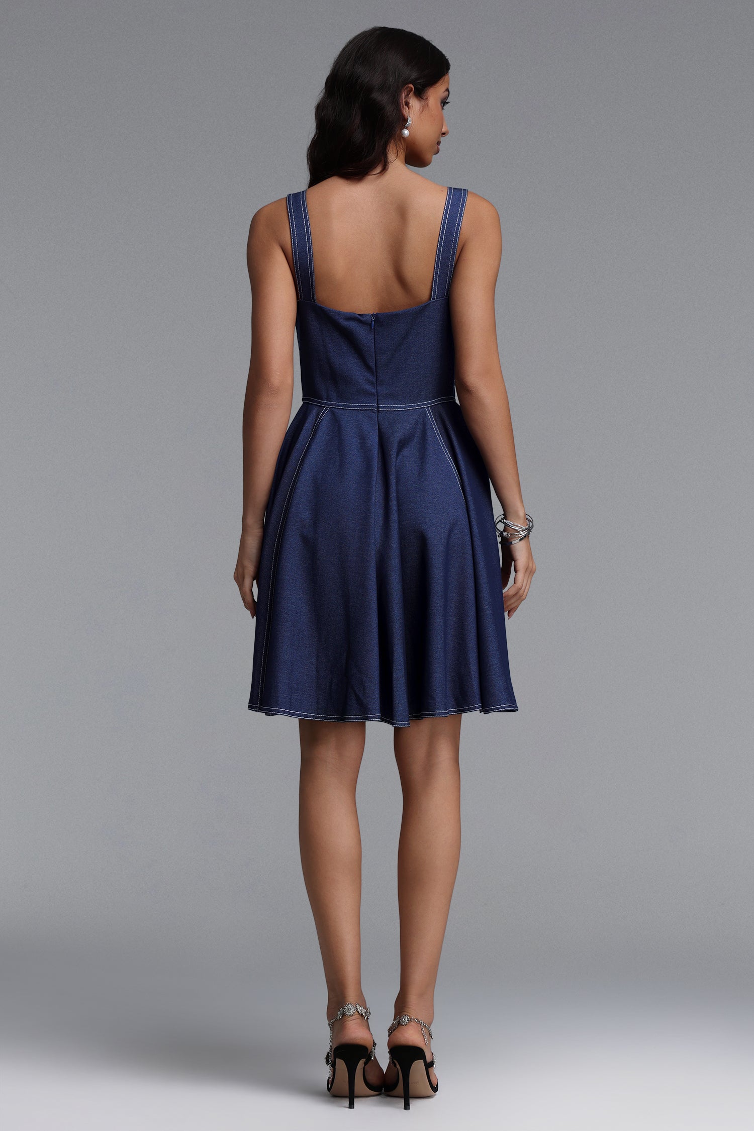 Lanla Classic Tailored Sleeveless Denim Mini Dress