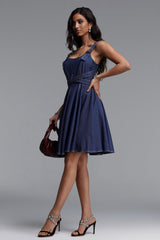 Lanla Classic Tailored Sleeveless Denim Mini Dress