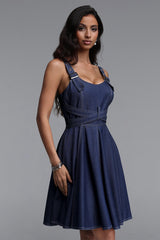 Lanla Classic Tailored Sleeveless Denim Mini Dress