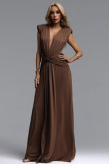 Rosi Chic Contour Sleeveless V Neck Ruched Maxi Dress
