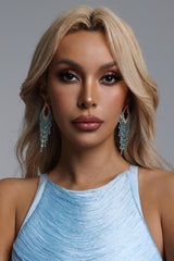 Melia Cut Out Triangle Blue Crystal Fringe Dangle Earrings