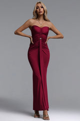 Verde Chic Contour Strapless Ruched Knit Red Maxi Dress