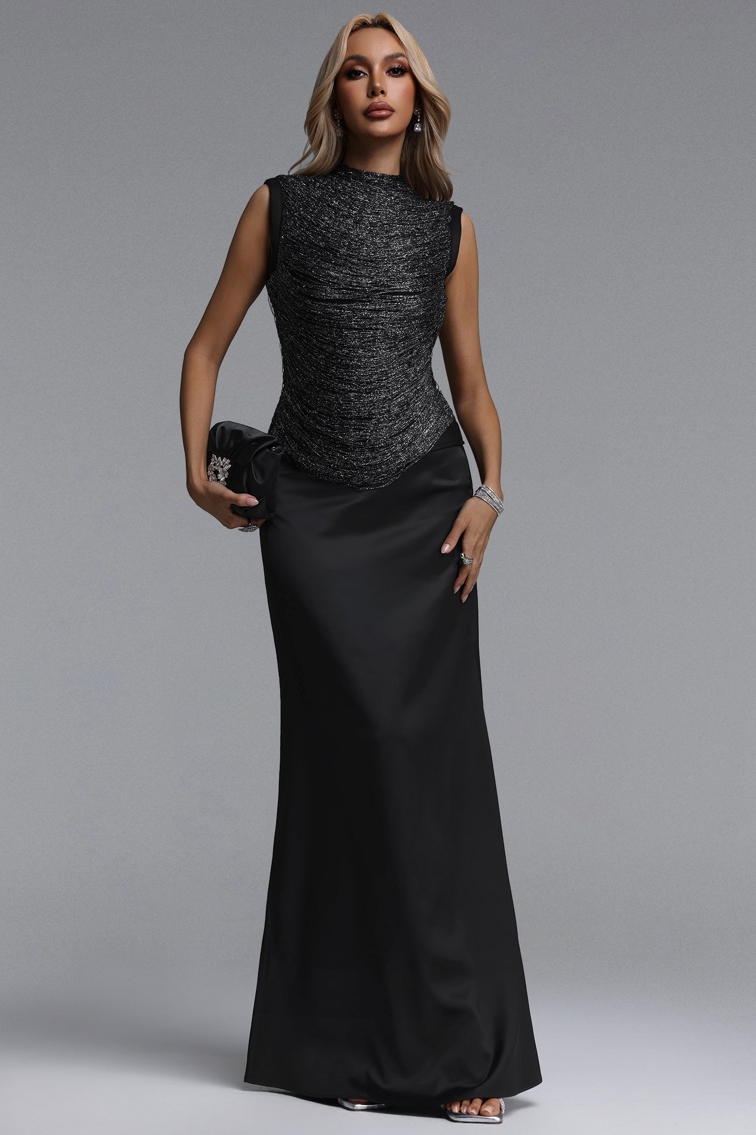 Siayh Sleeveless Tassels Bandage Black Maxi Two Piece Set