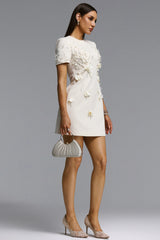 Kamo Elegant Tailored Short Sleeve Floral Mini Dress