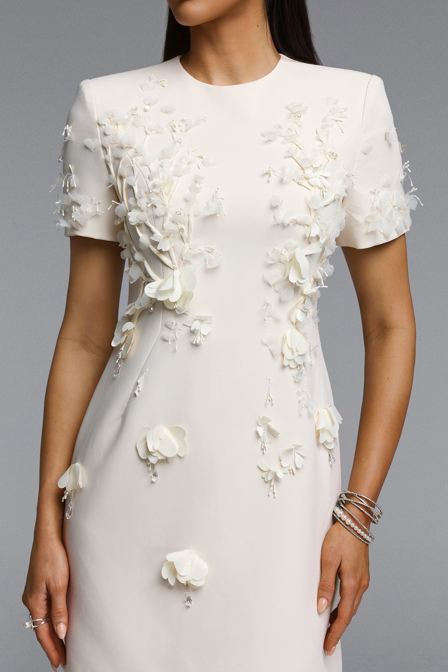 Kamo Elegant Tailored Short Sleeve Floral Mini Dress
