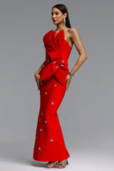 Ohney Chic Contour Strapless Asymmetric Rhinestone Red Maxi Dress