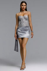 Indi Chic Contour Strapless Pleated Sequin Mini Dress