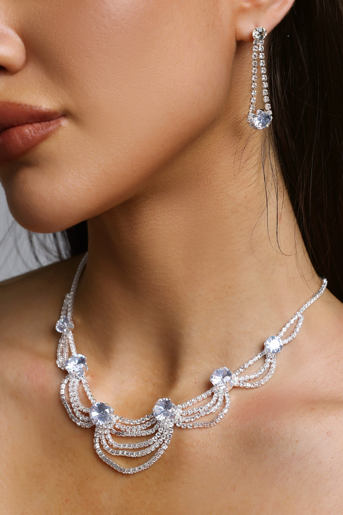 Zarinny Multi Layer Tassel Cubic Necklace And Earrings Set
