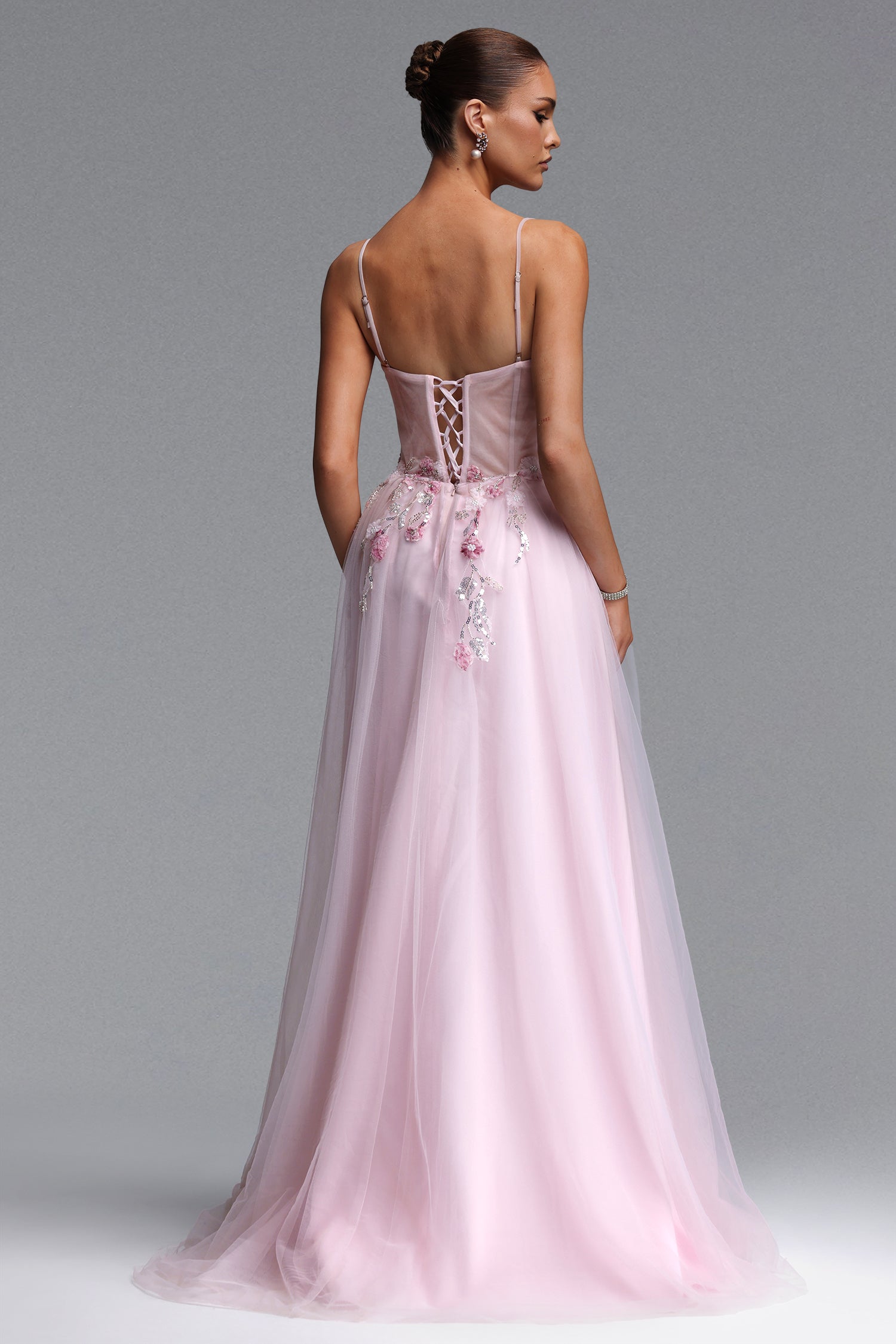 Sissel Romantic Flowy Floral Applique Tulle Maxi Dress