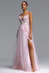 Sissel Romantic Flowy Floral Applique Tulle Maxi Dress