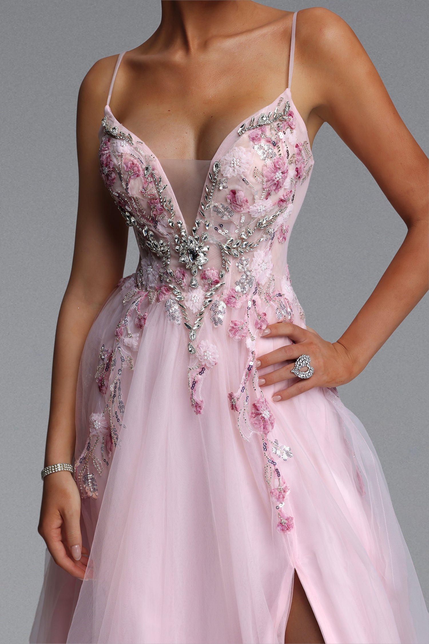 Sissel Romantic Flowy Floral Applique Tulle Maxi Dress