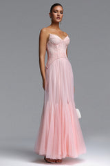 Vlafa Romantic Contour Strapless Lace Tulle Maxi Dress