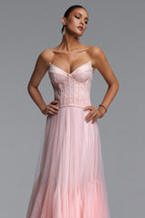 Vlafa Romantic Contour Strapless Lace Tulle Maxi Dress