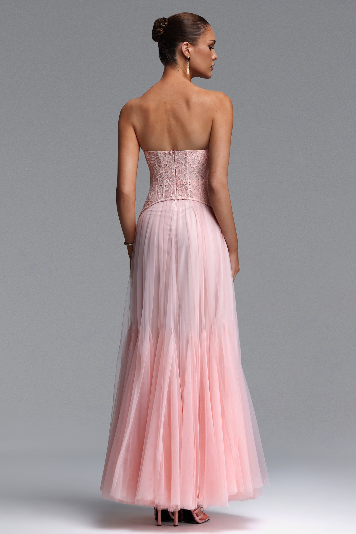 Vlafa Romantic Contour Strapless Lace Tulle Maxi Dress