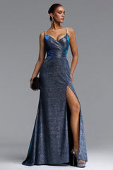Vivi Chic Contour V Neck Pleated Glitter Maxi Dress