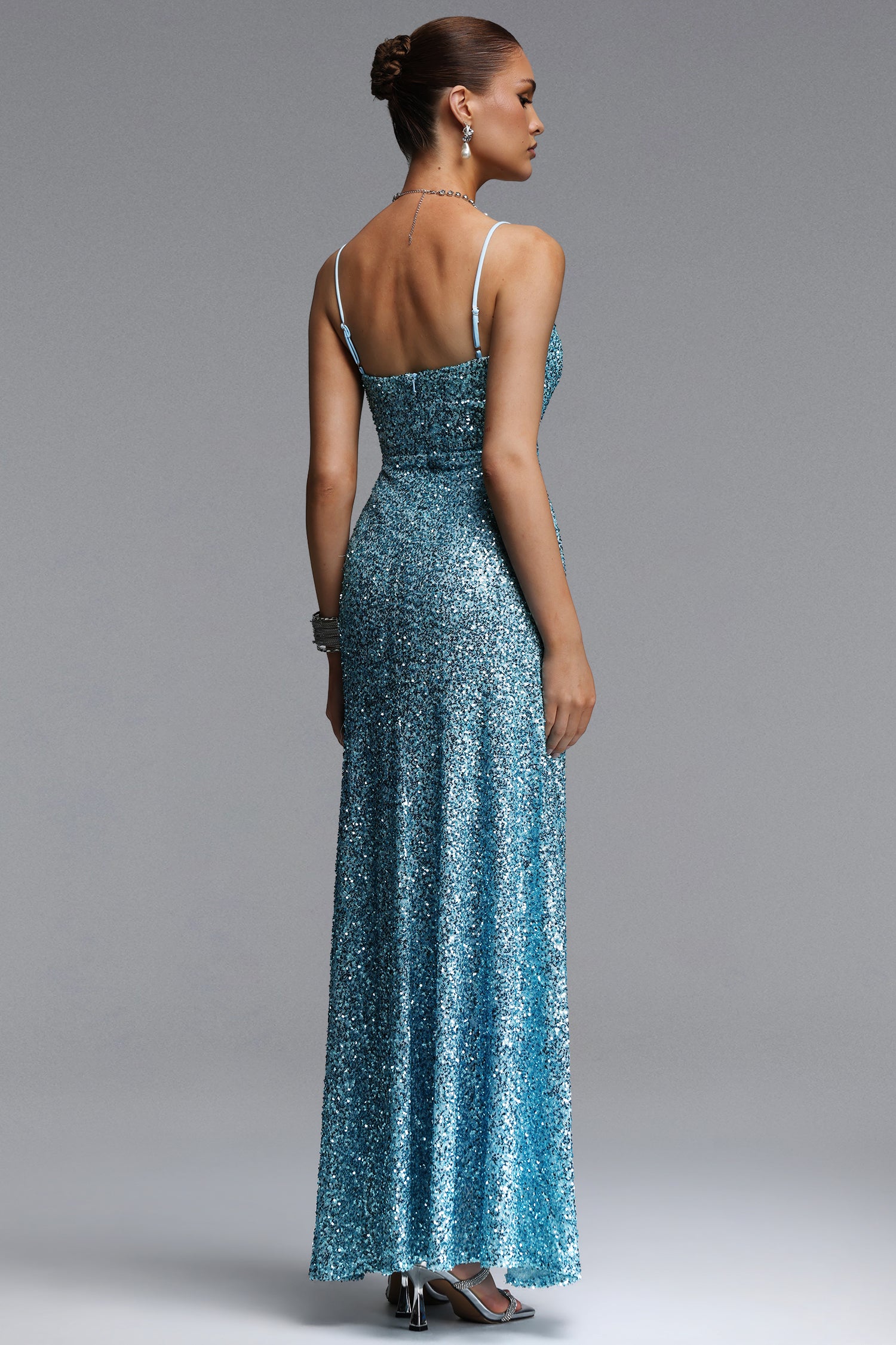 Muera Chic Contour V Neck Cut Out Sequin Maxi Dress