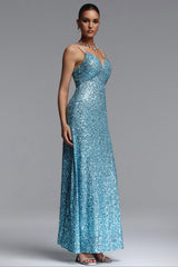 Muera Chic Contour V Neck Cut Out Sequin Maxi Dress