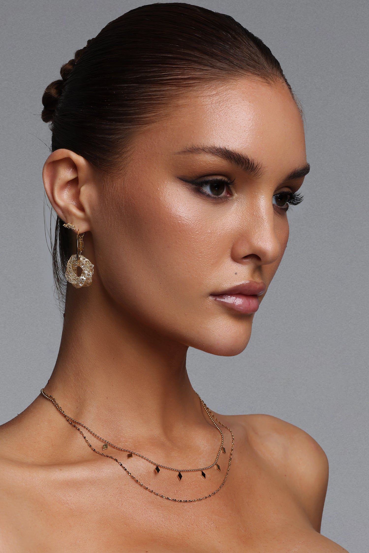 Wesani Double Layer Diamond Charm Beaded Chain Necklace