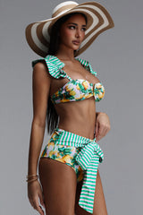 Ekala Resort Sleeveless Stripe Floral Print Swimsuit Two Piece Set