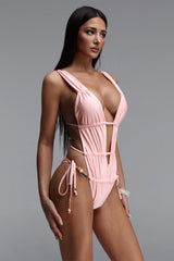Lucifa Chic Sleeveless Cut Out Ruched One Piece Swimsuit