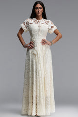 Taffy Elegant Cinched Short Sleeve Butterfly Floral Lace Maxi Dress