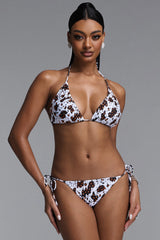 Rosee Sexy Skin-brightening Rhinestone Printed Halter Side Tie Bikini Set