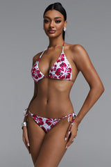 Rosee Sexy Skin-brightening Rhinestone Printed Halter Side Tie Bikini Set