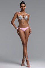 Petra Glam Halter Rhinestone Drop Pendant Side Tie Bikini Set