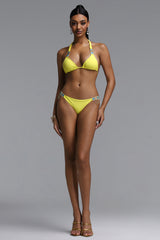 Dido Elegant Flexible Halter Sapphire Rhinestone Chain Side Tie Bikini Set