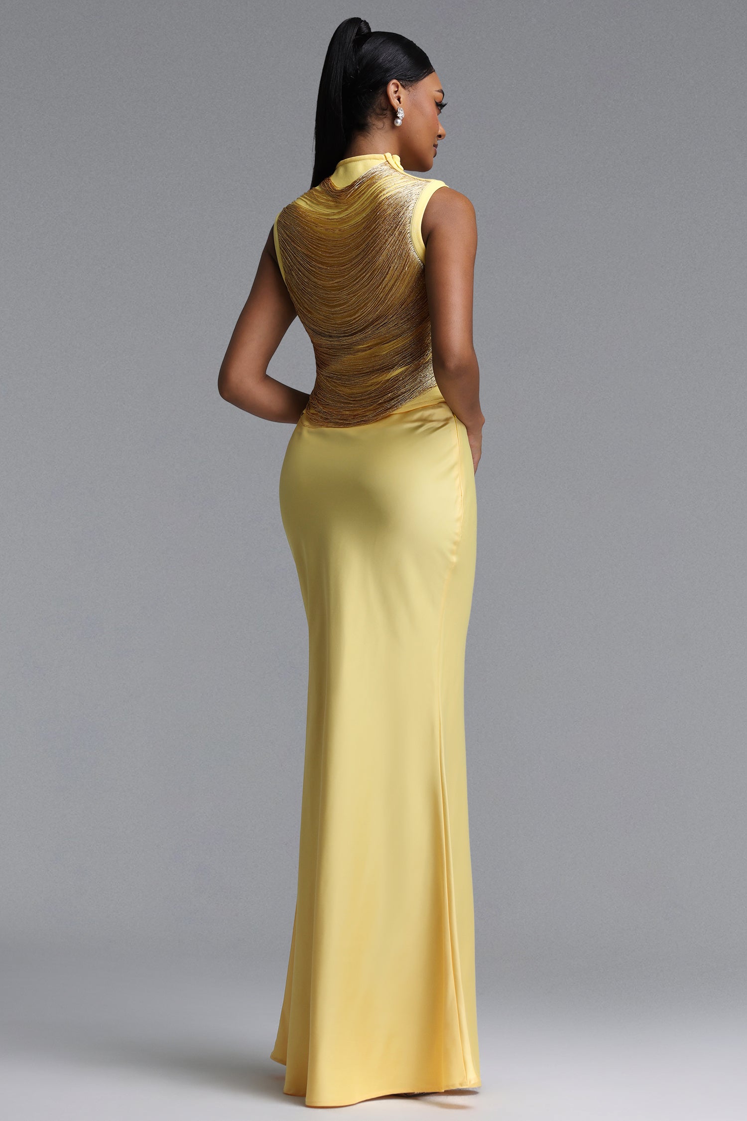 Siayh Sleeveless Tassels Bandage Gold Maxi Two Piece Set