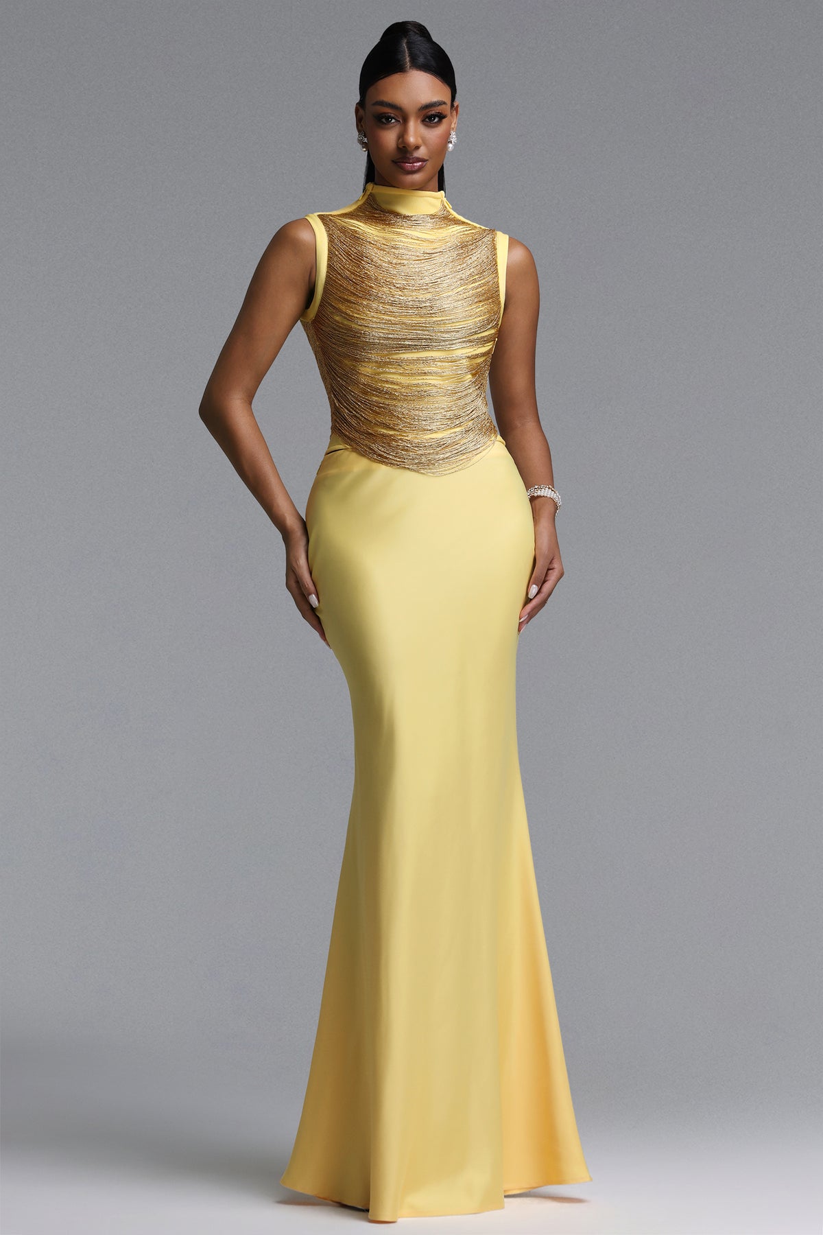 Siayh Sleeveless Tassels Bandage Gold Maxi Two Piece Set