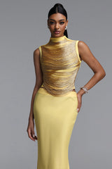 Siayh Sleeveless Tassels Bandage Gold Maxi Two Piece Set