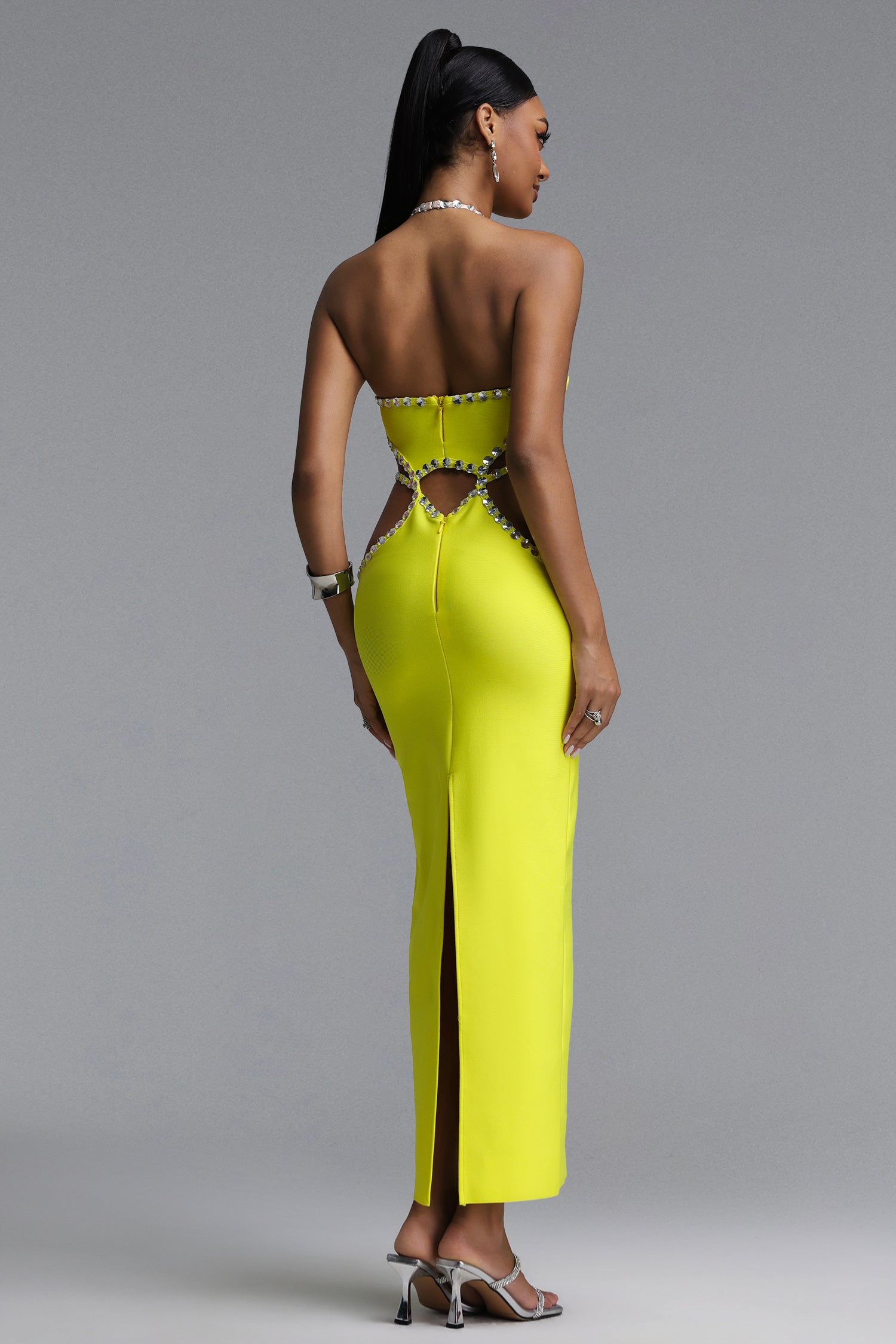 Juyce Halter Sleeveless Hollow Out Diamond Bandage Maxi Dress