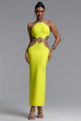 Juyce Halter Sleeveless Hollow Out Diamond Bandage Maxi Dress