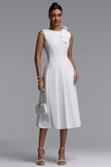 Oana Sleeveless Floral Applique Pleated Midi Bandage Dress