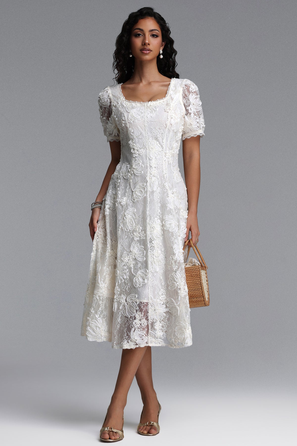 Yerza Elegant Tailored Short Sleeve Floral Woven Maxi Dress