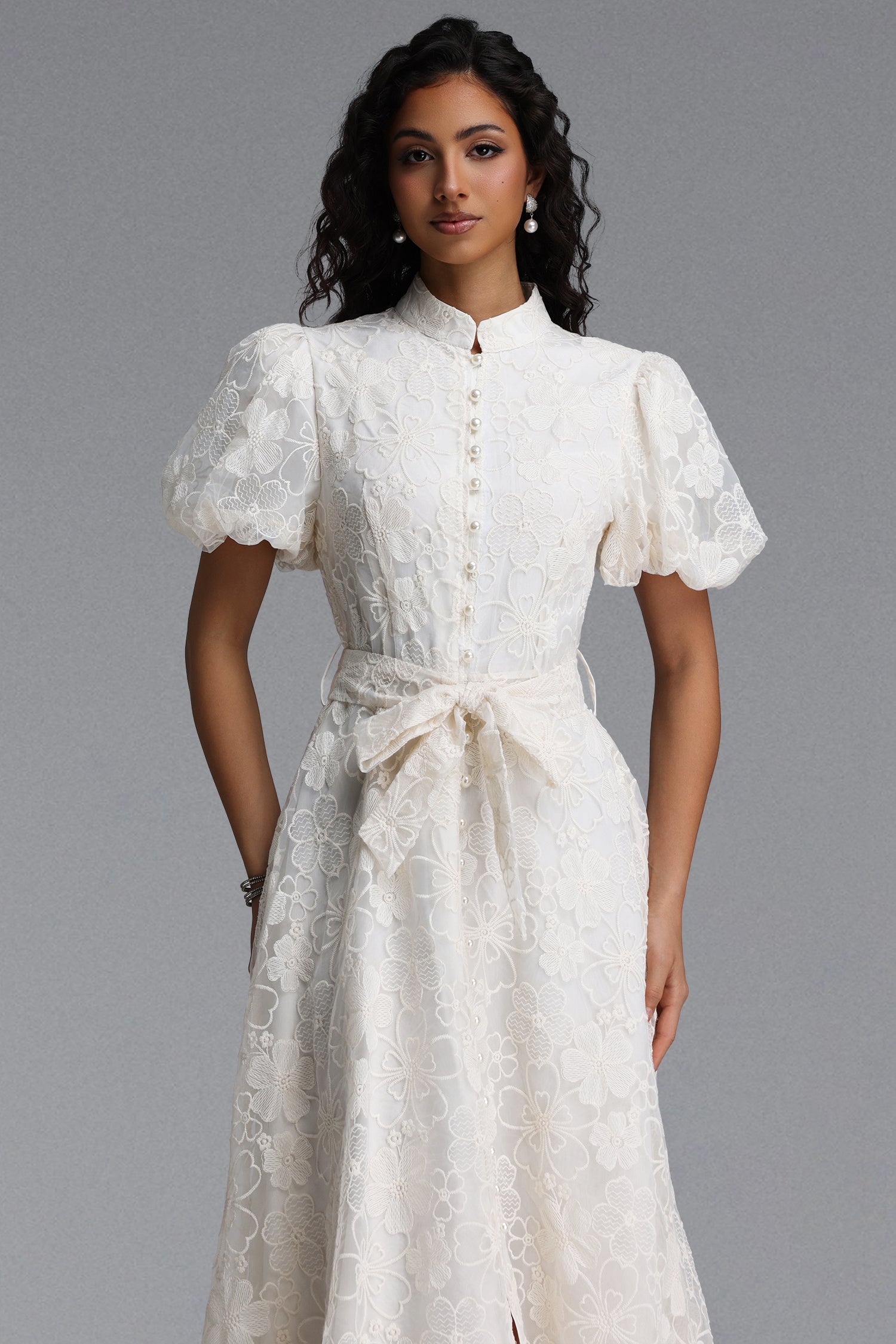 Ilsa Resort Flowy Puff Sleeve Floral Woven Maxi Dress