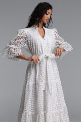 Lzada Resort Flowy V Neck Puff Sleeve Floral Woven Maxi Dress