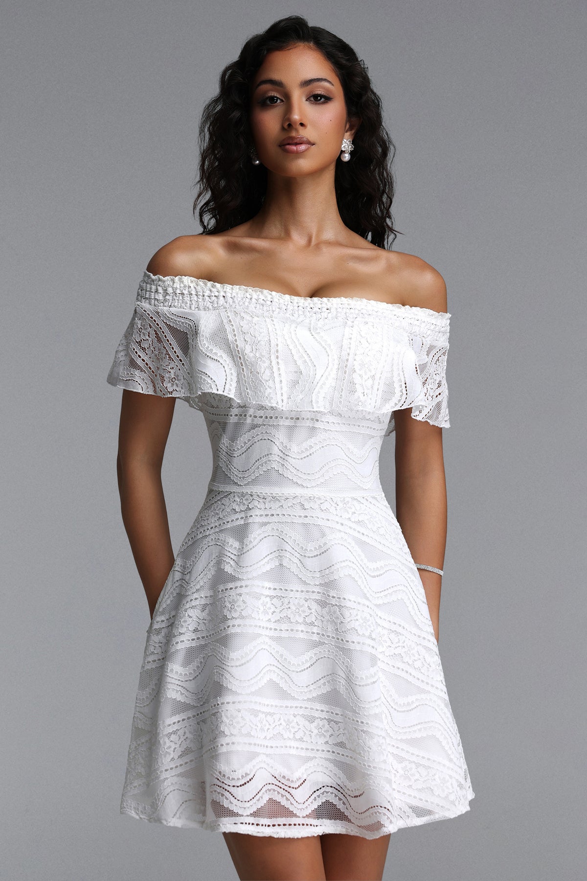 Lillian Resort Flowy Off Shoulder Floral Tulle Mini Dress