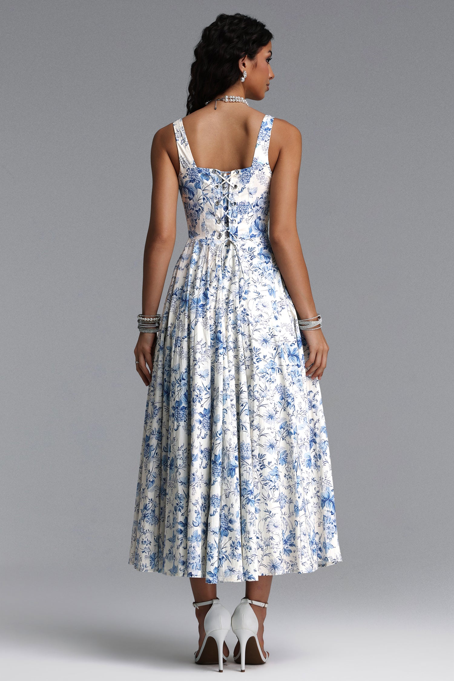 Riala Elegant Tailored Sleeveless Floral Print Woven Maxi Dress