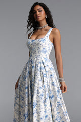 Riala Elegant Tailored Sleeveless Floral Print Woven Maxi Dress