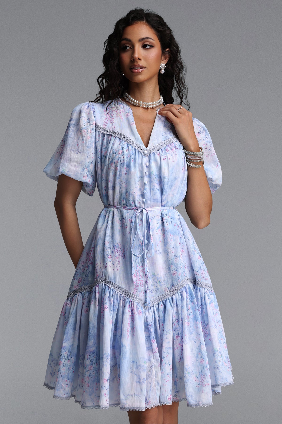 Kiera Resort Flowy Puff Sleeve Floral Print Woven Mini Dress