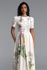 Nani Elegant Tailored Round Neck Short Sleeve Floral Print Woven Maxi Dress