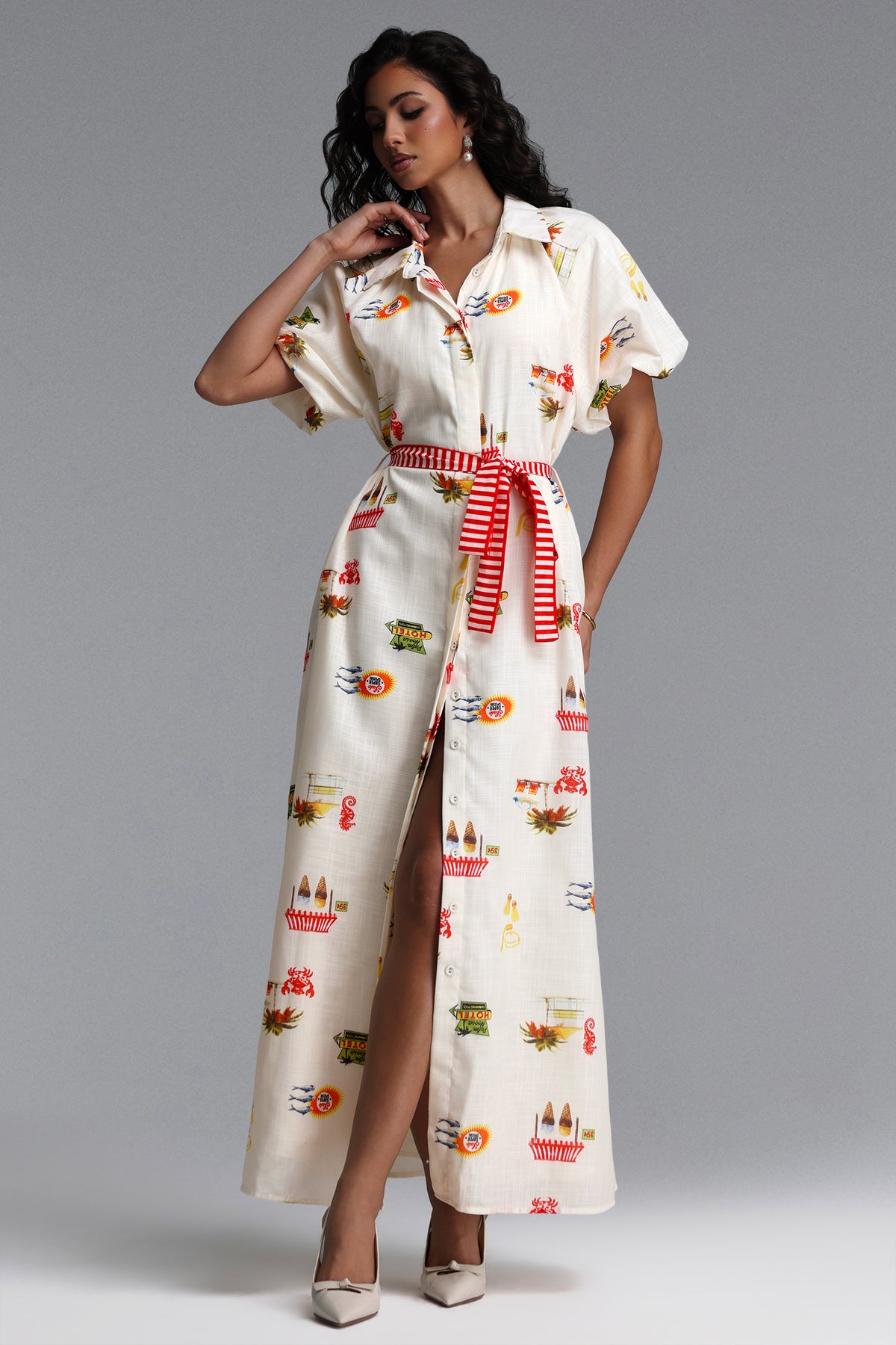 Paulina Resort Tailored Puff Sleeve Print Woven Maxi Dress