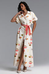 Paulina Resort Tailored Puff Sleeve Print Woven Maxi Dress